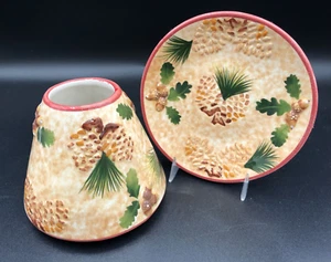 Yankee Kerze kleines Glas Keramikschirm/Topper & Teller/Untertasse mit Kiefern & Eicheln - Bild 1 von 13