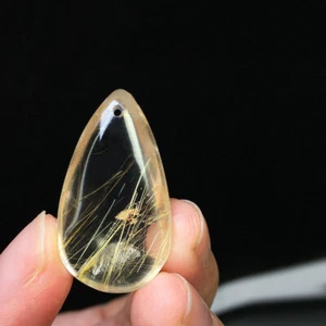 Yellow Natural Citrine Hair Crystal Rutilated Quartz Polished Healing Stone Gift - Picture 1 of 12