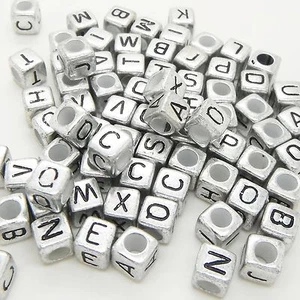 6mm Silver Black Mixed Letter Alphabet Pony Cube Beads Bluk Supplies - Picture 1 of 8