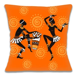 Copricuscino Danzatori Tribali Africani Musicisti Etnica Arancione Quadrato 16 in 40 cm - Foto 1 di 7