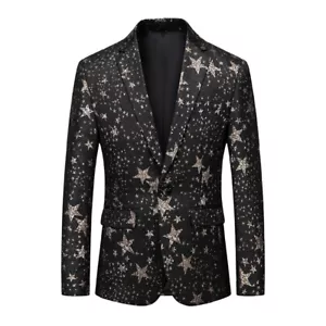 Men's Star Pattern Tuxedo Jacket Dress Suit Blazer Party Prom Coat Tops - Picture 1 of 9
