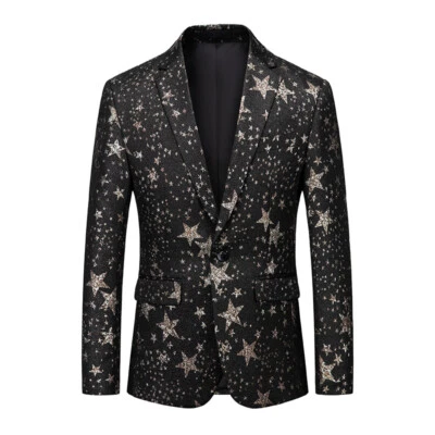 Men's Star Pattern Tuxedo Jacket Dress Suit Blazer Party Prom Coat Tops - Image 1 of 4