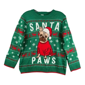 Holiday Time Französische Bulldogge Santa Paws Ugly Christmas Sweater Grün Jugend 10-12 - Bild 1 von 3