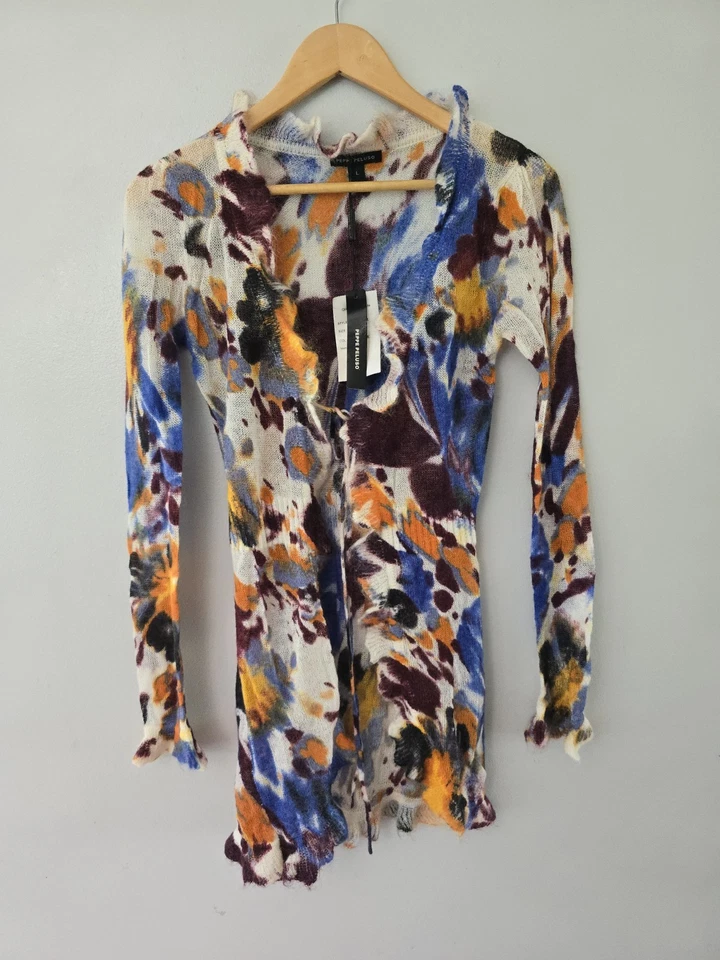 Cárdigan Suéter Peppe Peluso L Arte para Usar Phoebe Buffay Lana Mohair Volantes Corbata Foto 1 de 4