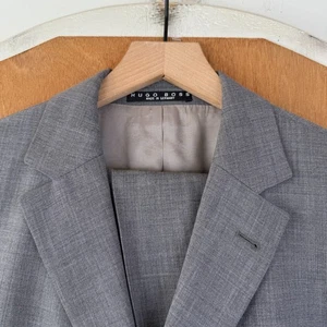 VTG Hugo Boss Suit Mens 40R Gray 3 Button 100% Wool Pants 36x31 Flat Front Solid - Picture 1 of 24