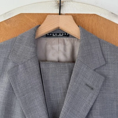 VTG Hugo Boss Suit Mens 40R Gray 3 Button 100% Wool Pants 36x31 Flat Front Solid - Image 1 of 4