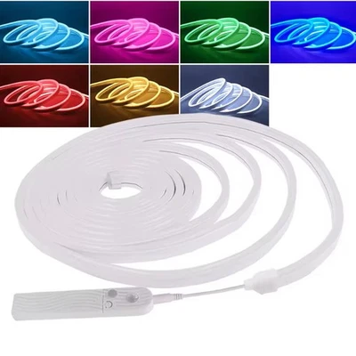 Battery LED Neon Strip Rope Lamp PIR Motion Sensor Flexible Neon Tape Waterproof - Image 1 of 4