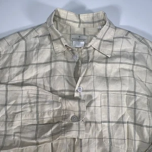 Ermenegildo Zegna Flax Linen Button Down Shirt M Beige Plaid Check Italy - Picture 1 of 9