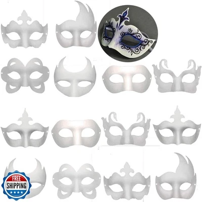 Timtop 14 PCS DIY White Paper Half Face Masquerade Masks Craft Mardi Gras Hal - Image 1 of 4