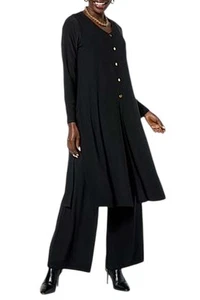 Antthony Women's 2-piece Duster-Length Tunic & Wide-Leg Pant Set Black - Picture 1 of 1