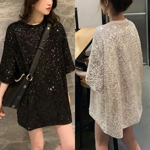 Sequin Embroidered Casual Women's Blouses with Plus Sizes and Loose Fit - Picture 1 of 26