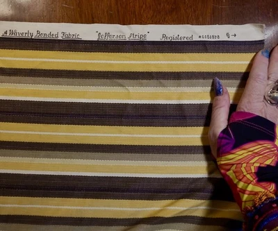 "Jefferson Stripe" Vintage Waverly Cotton Fabric 2 Yards Gold Brown White Taupe - Image 1 of 4
