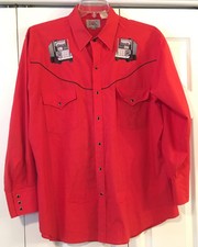 RARE ELY DIAMOND MENS RED WESTERN SNAP LONG SLEEVE SHIRT SEMI TRUCKER PATCHES