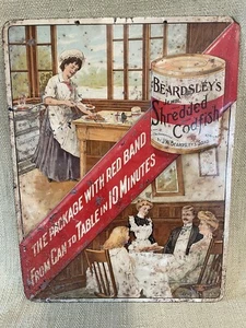 Antique Beardsley’s Shredded Codfish Embossed Tin Advertising Sign - Picture 1 of 5