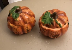 Pumpkin Stoneware Votive Candle Holders Set Of 2 Thanksgiving Halloween Fall - Picture 1 of 4