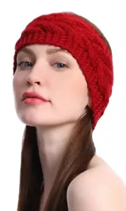 Thick Knitted Braid Cable Red Wool Headband Ear Warmer Hair Band - Picture 1 of 6