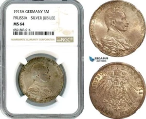 AH604, Germany, Prussia, Wilhelm II, 3 Mark 1913 A, Berlin Mint, NGC MS64 - Picture 1 of 1