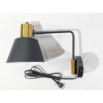 Lámpara de pared moderna con brazo oscilante - Aplique ajustable negro y dorado Foto 1 de 4