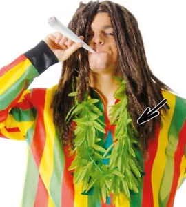 Green Marijuana leaf Hawaiian Lei Hula Necklace Jamaican Fancy Dress Cannabis - Picture 1 of 1