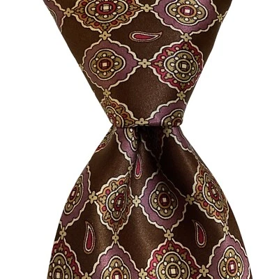 Corbata BATTISTONI Para Hombre 100% Seda ITALIA Diseñador Geométrica Marrón/Púrpura Usada en Excelente Condición Foto 1 de 3