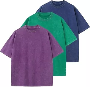 Men's Cotton T-Shirts Oversized Unisex Short Sleeves Casual Loose Wash Solid M - Picture 1 of 6