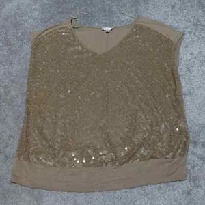 Soulmates Blouse Top Women's 2X Gold Sequins Short Sleeve Round Neck Casual - Picture 1 of 8