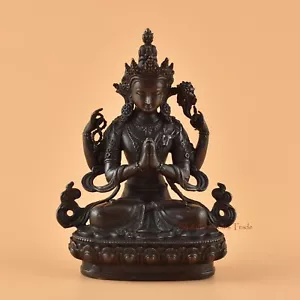 Estatua de cobre tibetano de Chenrezig de buena calidad en acabado oxidante frm Patan Nepal - Imagen 1 de 4