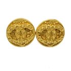 Chanel Button Earrings Gold Clip-On 94A 141020