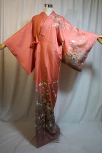 Japanischer Kimono "HOMONGI" SEIDE, ein Zweig Pflaume, Blattgold, Herbstgras, L5'4"..4353 - Bild 1 von 7