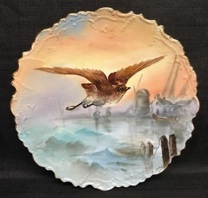 Vintage LRL Limoges 11 3/8" Hand Painted Bird In Flight Cabinet Plate Signed - Bild 1 von 6