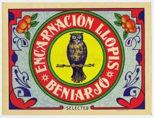 Encarnación Llopis Beniarjo Caja Naranja Etiqueta Búho España - Imagen 1 de 1