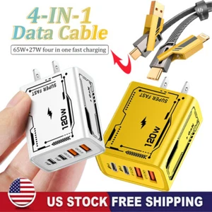 120W Super Fast Charge Wall Charger Adapter + 4-IN-1 Cable For Samsung S24/FE/+ - Picture 1 of 25