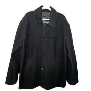 RBM OUTDOOR COLLECTION MEN BLACK 100% WOOL BUTTON FRONT PEACOAT SIZE XL VINTAGE - Picture 1 of 11