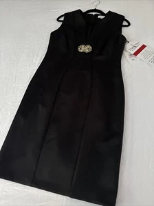 Calvin Klein Black Sleeveless Sheath Dress w/ gold medallion Size 10 NEW - Picture 1 of 6