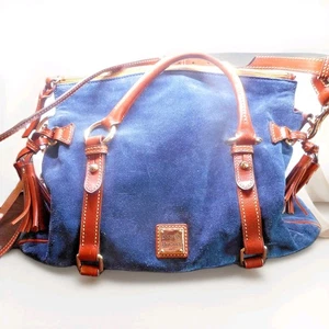 Dooney Bourke Florentine Blue Suede Leather Domed Buckle Lg. Satchel W/Dust Bag - Picture 1 of 9