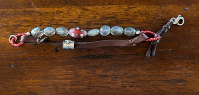 Labradorite and Leather Sterling Bracelet/ artisan handmade - Image 1 of 3