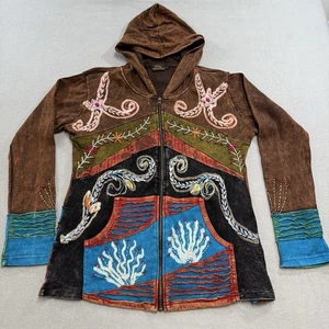 Rising International Damen L Boho Full Zip Hoodie Kaktus Stickerei Hippie Kunst - Bild 1 von 12