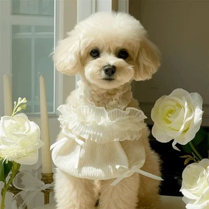 Breathable Pet White Lace Camisole Cute Dog Dress Cat Princess Skirt Poodle - Picture 1 of 17