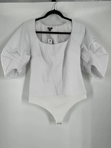 EXPRESS WOMEN'S NWT PUFF SLEEVE THONG BODY SUIT SIZE M WHITE MINIMILIST CLASSIC - Picture 1 of 12