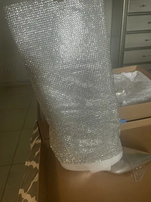 Botas de cuña Steve Madden para mujer con puños de estrás plateadas talla 9 nuevas con etiquetas... Impresionante Foto 1 de 4