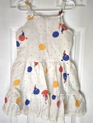 VTG Handmade Girls 80s Sleeveless White Ruffle Dress Whimsical Dots Cyclist Flaw - Image 1 of 4