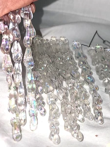 Holiday Christmas Winter Décor 40+ icicles, clear frosted iridescent 6.5”- 4” - Picture 1 of 10