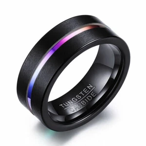 Men's Tungsten Carbide Steel Wedding or Engagement Ring - Size 13 - Black Multi - Picture 1 of 1
