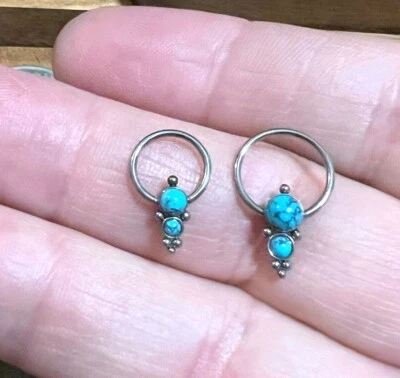 SINGLE S. STEEL CBR TURQUOISE SEPTUM RING NIPPLE EAR GAUGES HOOPS EARRINGS - Image 1 of 3