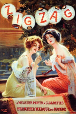 ZIG ZAG GLOBO NIÑAS BARCO FUMAR CIGARRILLOS FIESTA FRANCÉS VINTAGE PÓSTER REPRO Foto 1 de 3