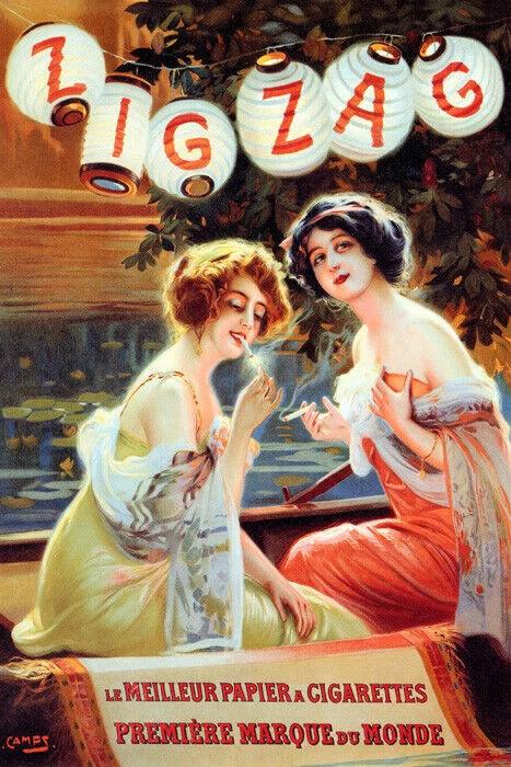 ZIG ZAG BALLON GIRLS BOAT SMOKING CIGARETTES PARTY FRENCH VINTAGE POSTER REPRO - Image 1 of 3