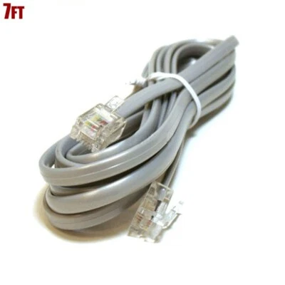 7FT RJ11 Telephone Phone Line Flat Cable Reverse Cord 4 Pin ADSL DSL Router 6P4C - Image 1 of 2