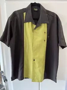 Steady MCM Inspired Panel Bowler Style Button Front Shirt Black Green Medium - Bild 1 von 6