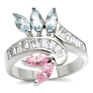 Anillo Marquis Cut Lt Aqua y Rosa Circonio Circonio Plata Esterlina 0,925 - Imagen 1 de 5