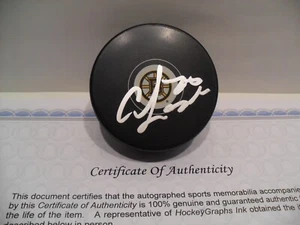 Curtis Lazar Autograph Signed Boston Bruins Puck COA New Jersey Devils CLEARANCE - Picture 1 of 1